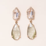 Morganite, Green Amethyst, 14K Gold & Pave Diamond Earrings