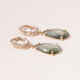 Morganite, Green Amethyst, 14K Gold & Pave Diamond Earrings