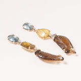 Kyanite, Tourmaline, Hand Carved Honey Citrine Fish, 14K Gold & Diamond Pave Earrings