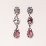 Natural Sapphire, Tourmaline, Sunstone, Watermelon Tourmaline, Silver & Diamond Pave Earrings