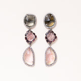 Tourmaline, Hand Carve Tourmaline, 14 K Gold, Silver and Diamond Pave Earrings