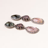 Tourmaline, Hand Carve Tourmaline, 14 K Gold, Silver and Diamond Pave Earrings