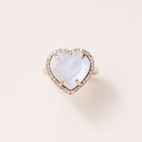 Moonstone Heart, 14K Gold & Diamond Pave Ring