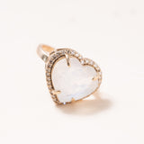 Moonstone Heart, 14K Gold & Diamond Pave Ring
