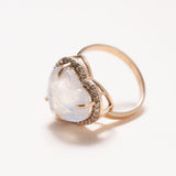 Moonstone Heart, 14K Gold & Diamond Pave Ring