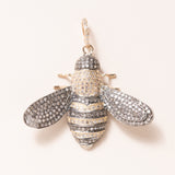 Large 14K Gold, Silver & Diamond Pave Bee Pendant