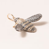 Large 14K Gold, Silver & Diamond Pave Bee Pendant