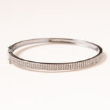 Silver & 3 Row Diamond Pave Bangle