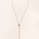 Silver and Pave Diamond Heart Bolo Tie Adjustable Necklace