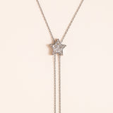 Silver and Pave Diamond Star Bolo Tie Adjustable Necklace