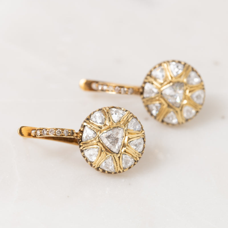 Large Polki Diamond in Gold Earrings