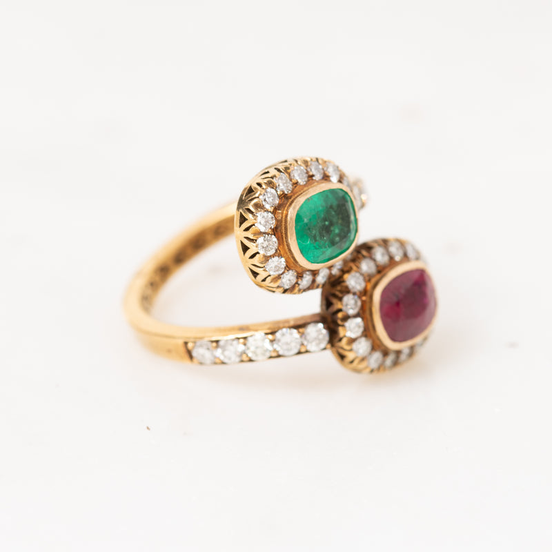 Emerald, Ruby, and Pave Diamond Twist Ring