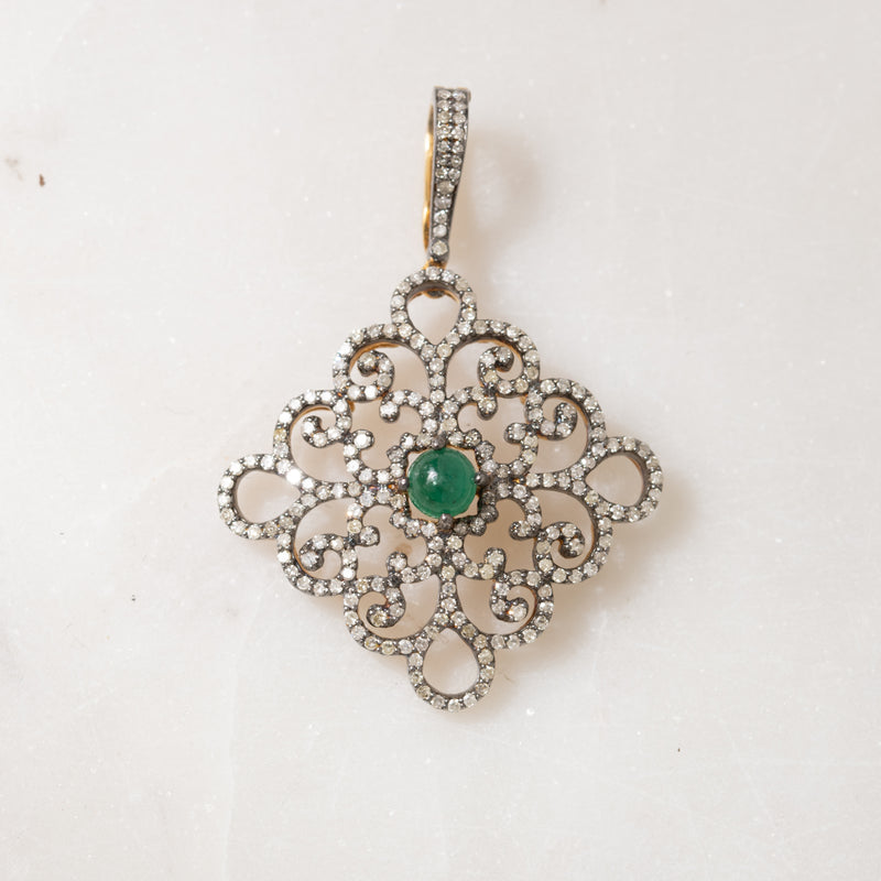 Emerald and Pave Diamond Pendant