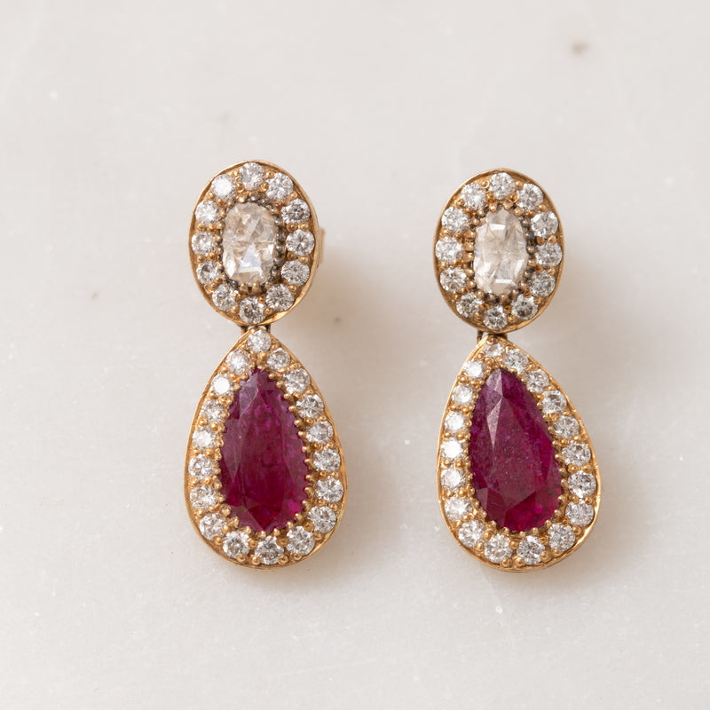 Ruby, and Diamond Teardrop Earrings