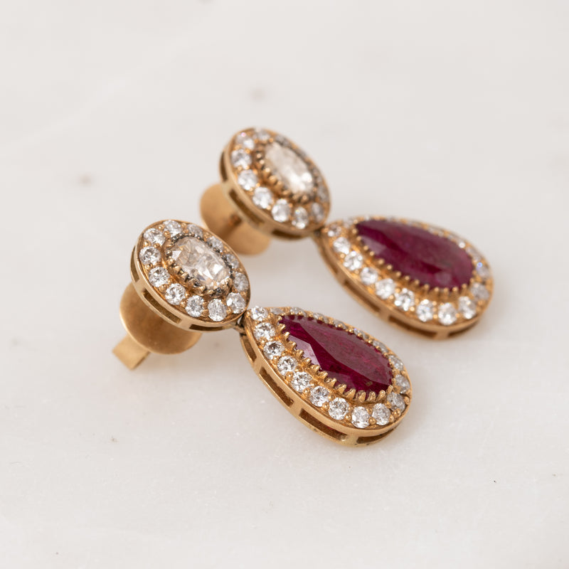 Ruby, and Diamond Teardrop Earrings