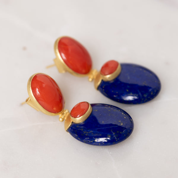 Coral and Lapis Earrings