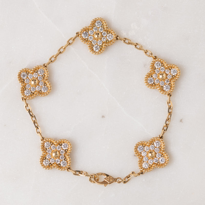 Gold and Diamond Clover Bracelet