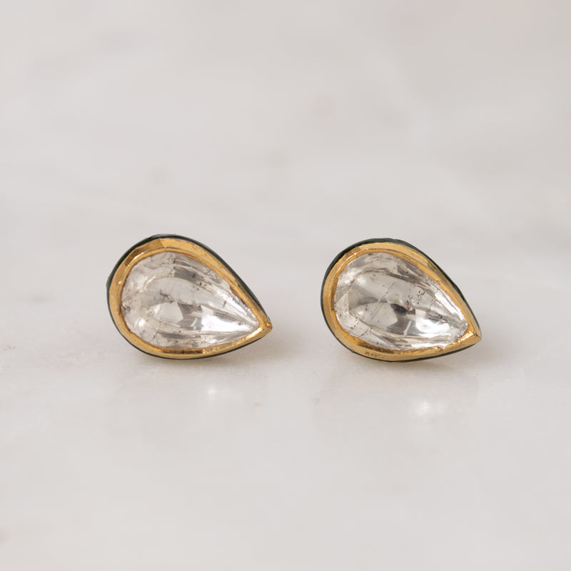 Polki Diamond Teardrop Stud Earrings