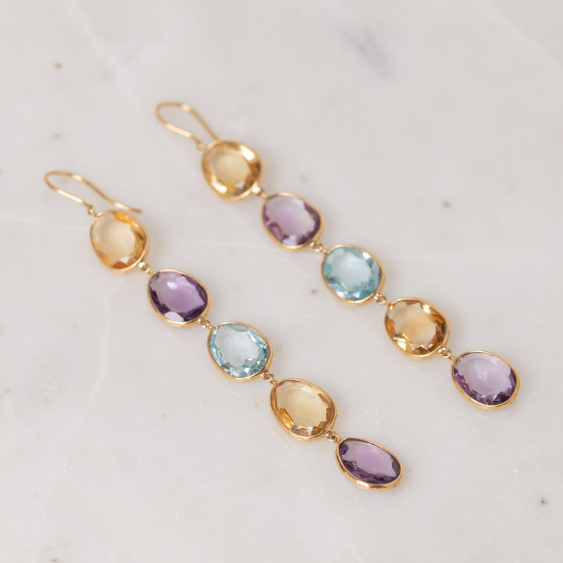 Amethyst, Citrine, and Topaz Dangle Earrings