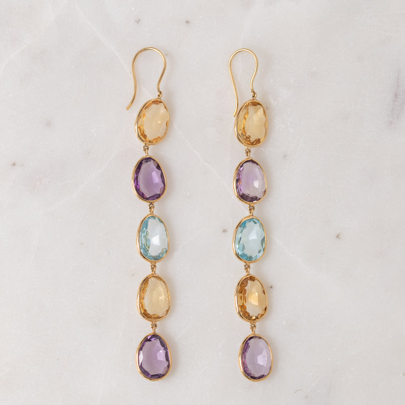 Amethyst, Citrine, and Topaz Dangle Earrings