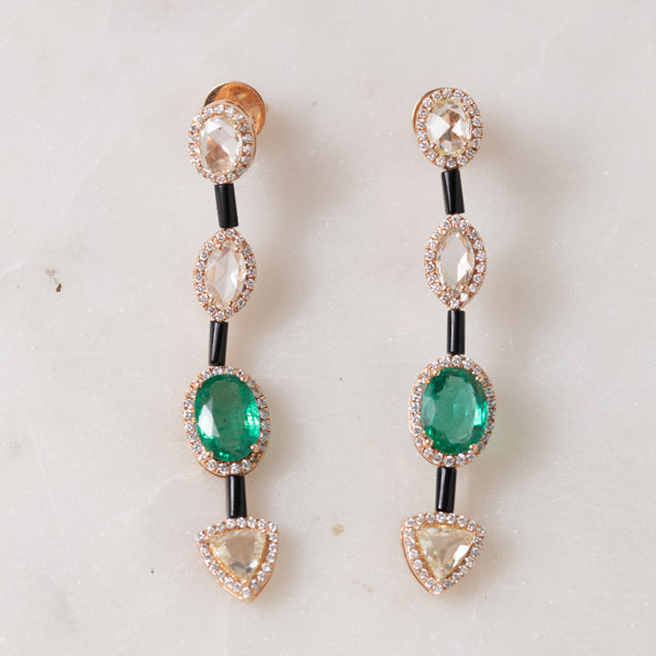Diamond, Emerald and Enamel Earrings