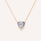 14K Gold,Oxidized Silver,  White Topaz Heart shape Pendant  Necklace on 14K Gold Chain