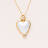 24K Gold Pearl Pendant with Diamond Silver Heart
