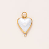 24K Gold Pearl Pendant with Diamond Silver Heart
