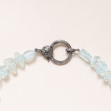 Aquamarine with silver and pave diamond clasp necklace 18” long