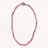Hand Knotted Ruby Faceted Rondelle Beads with Silver Pave Diamond Clasp Necklace