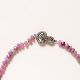 Hand Knotted Ruby Faceted Rondelle Beads with Silver Pave Diamond Clasp Necklace