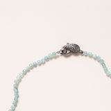 Hand Knotted Kyanite Square Beads with Silver & Diamond Pave Diamond Clap Necklace