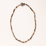Hand Knotted Mixed Tourmaline Rondelle Beads with Silver Pave Diamond Clasp Necklace