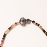 Hand Knotted Mixed Tourmaline Rondelle Beads with Silver Pave Diamond Clasp Necklace