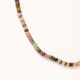 Hand Knotted Mixed Tourmaline Rondelle Beads with Silver Pave Diamond Clasp Necklace