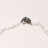 Hand Knotted Faceted Crystal Beads with Silver Pave Diamond Clasp Necklace