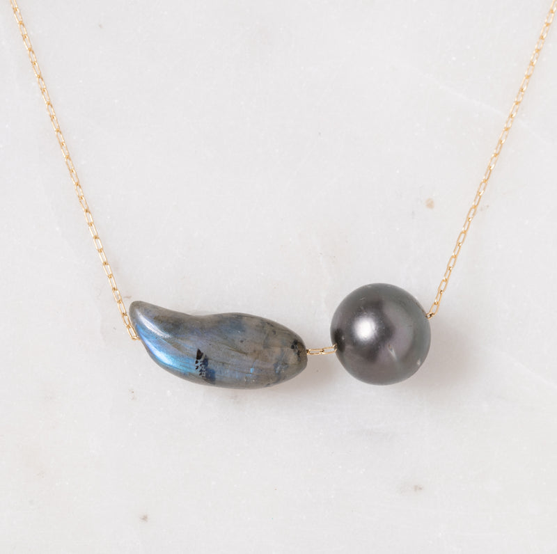 XL Bean and Pearl Labradorite Choker