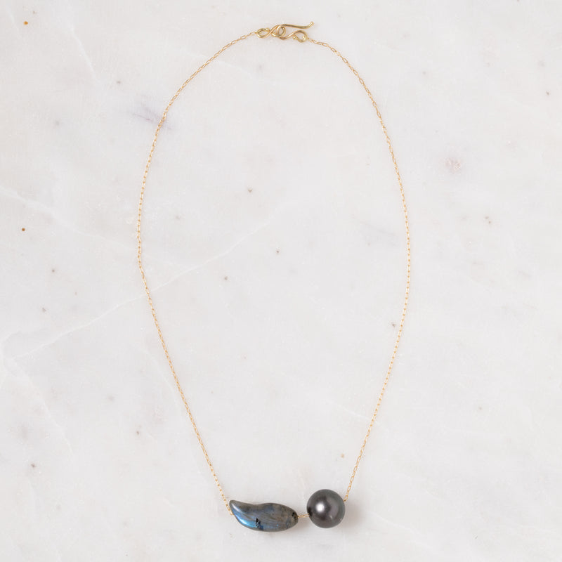 XL Bean and Pearl Labradorite Choker