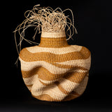 Tan Striped Frayed Basket