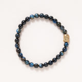 Dyed Blue Tiger Eye with Brass Buddha Bead