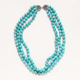 Kingman Turquoise 3-Strand hand knotted necklace with Indian Silver Clasp