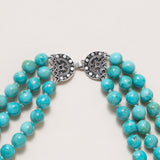 Kingman Turquoise 3-Strand hand knotted necklace with Indian Silver Clasp