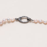 Freshwater Pearl Necklace with oxidized silver and Diamond Clasp