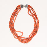 Natural Italian Coral Necklace, 5 Strands with Silver Indian Clasp