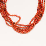 Natural Italian Coral Necklace, 5 Strands with Silver Indian Clasp