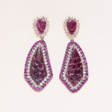 Hand Carved Rubies, Tourmaline and Diamond Earrings