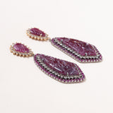 Hand Carved Rubies, Tourmaline and Diamond Earrings