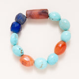 African Vintage Glass, Kingman Turquoise & Carnelian Bracelet