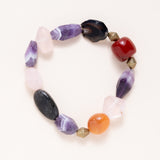 African Brass, Carnelian, Rose Quartz, Amethyst, Tourmaline & Geode Bracelet