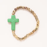 African Brass & Green Cross Bracelet